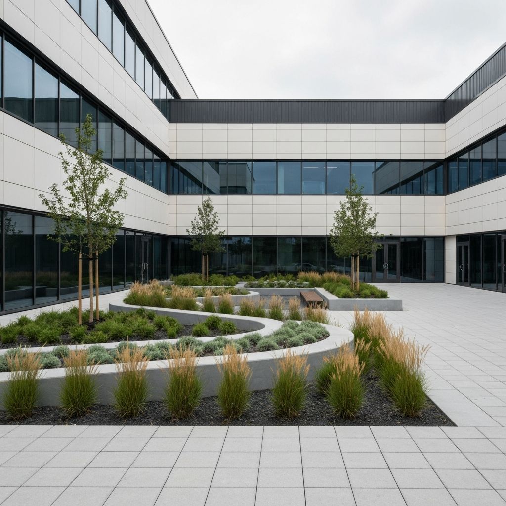 Modern commercial landscape with architectural plantings