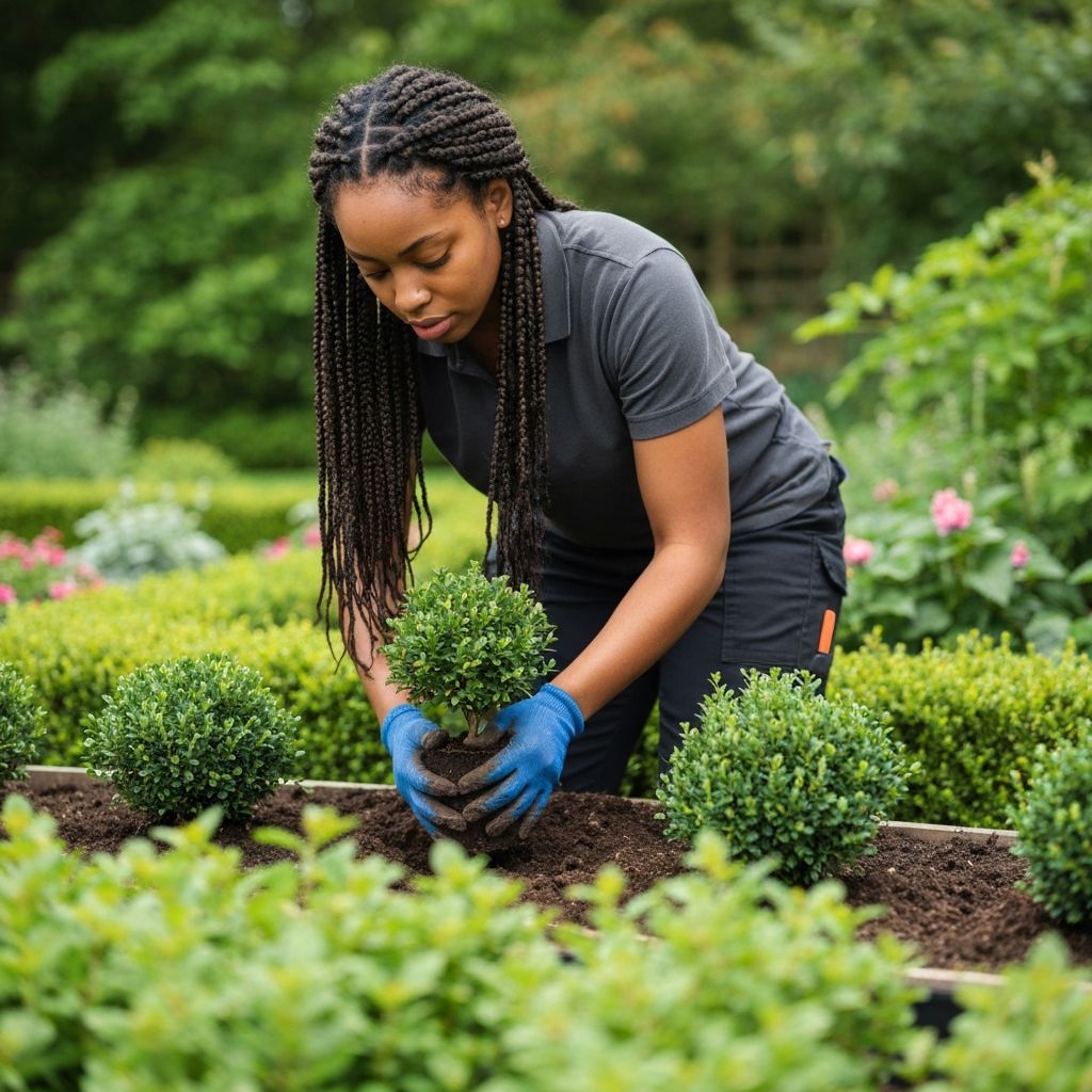 Professional landscaper working in a beautiful garden